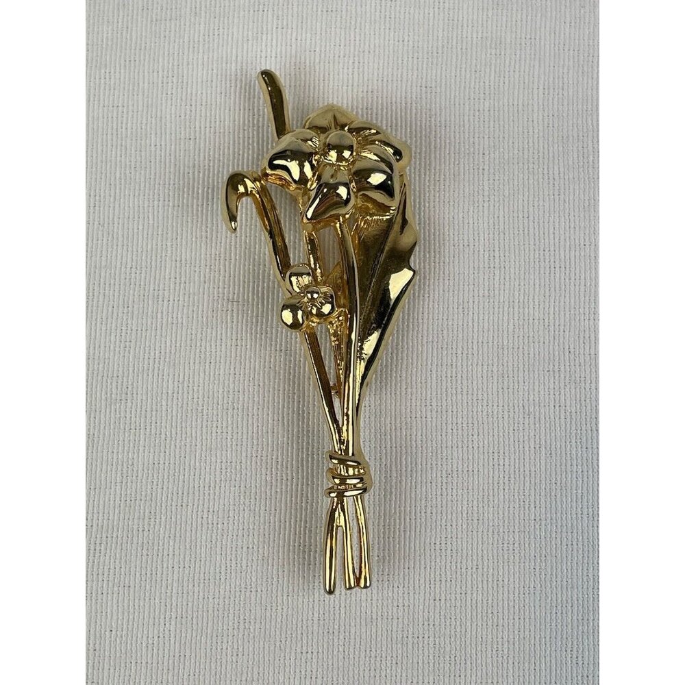 Vintage Flower Brooch Gold Tone Large Statement Floral Sweet Romantic 80s/90s